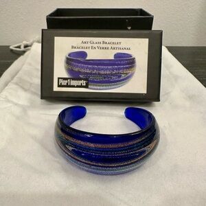 Pier 1 Blue Art Glass Bracelet. Never Used. In Box.